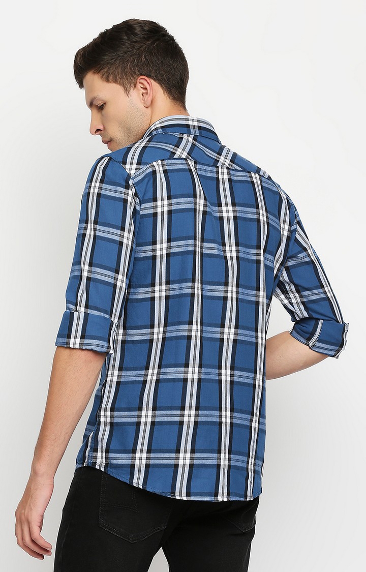 spykar | Men's Blue Cotton Checked Casual Shirts 5