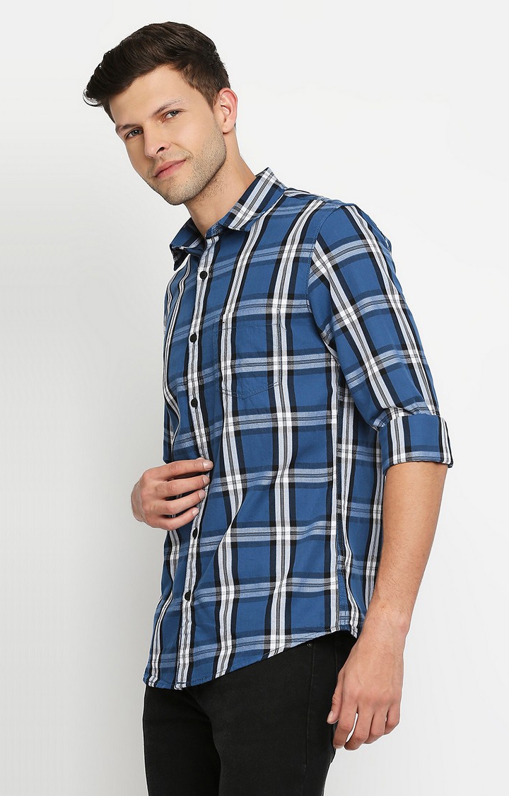 spykar | Men's Blue Cotton Checked Casual Shirts 3