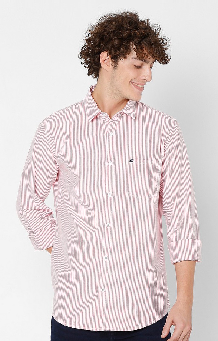 Men's Red Cotton Striped Casual Shirts