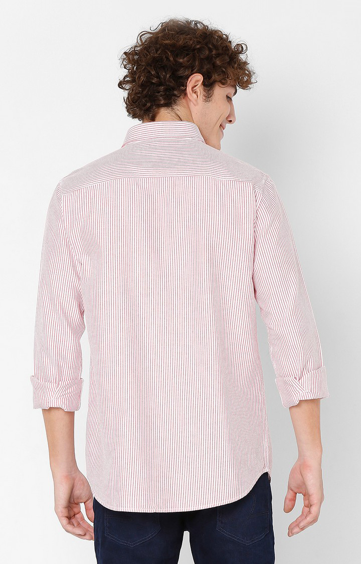 Men's Red Cotton Striped Casual Shirts