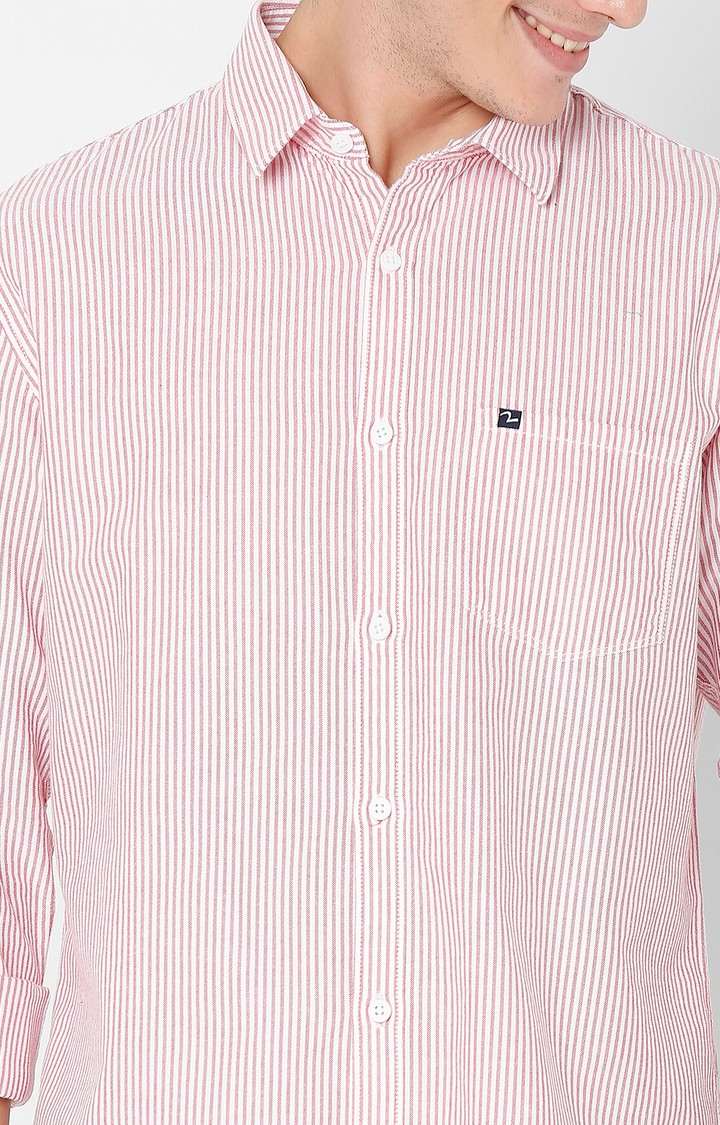 Men's Red Cotton Striped Casual Shirts