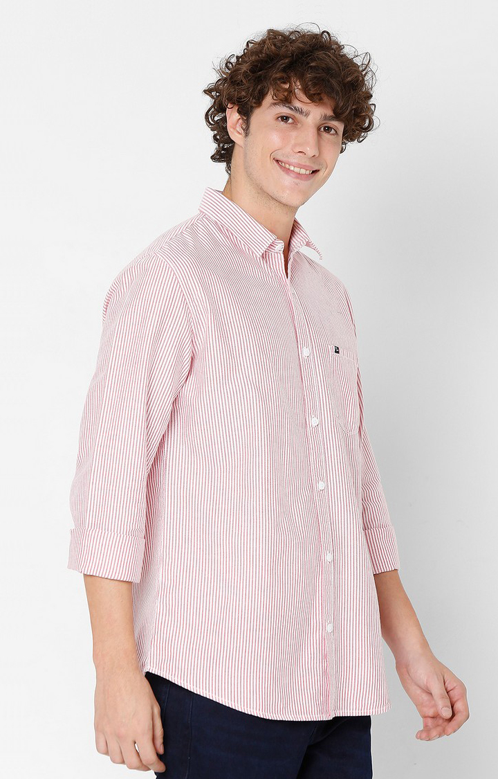Men's Red Cotton Striped Casual Shirts