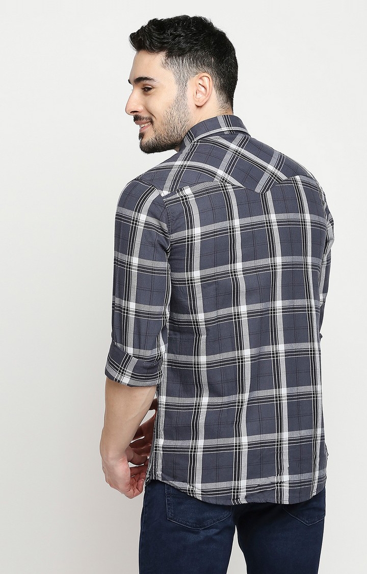 spykar | Men's Grey Cotton Checked Casual Shirts 3