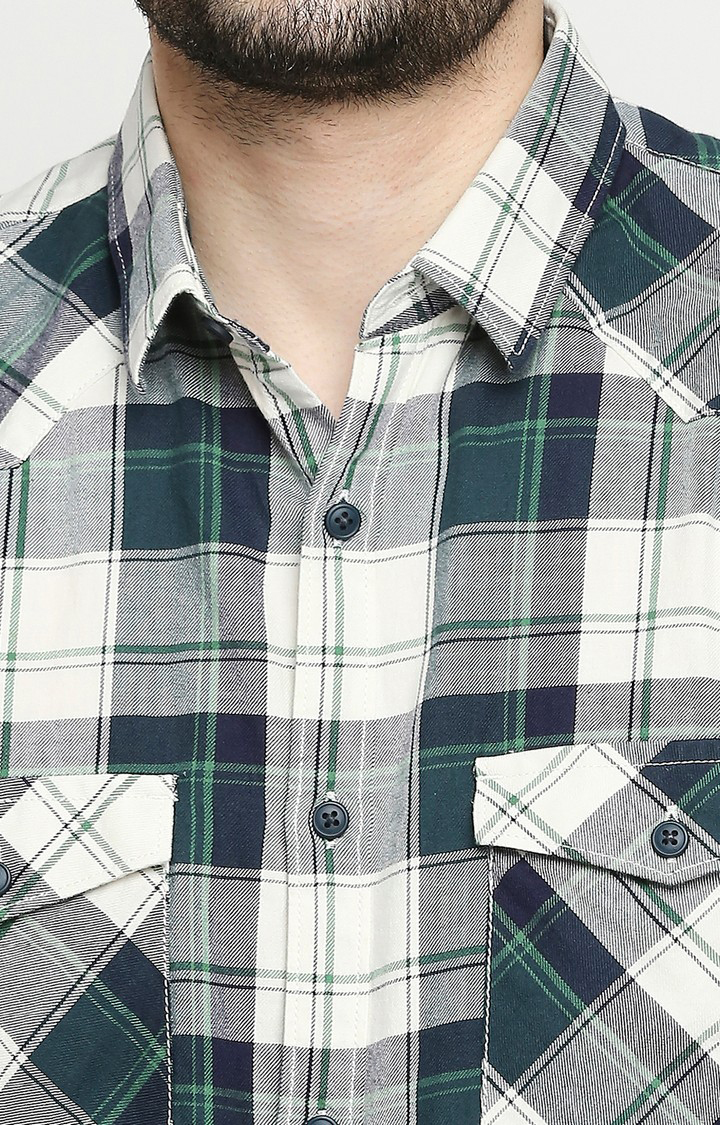 Men's Green Cotton Checked Casual Shirts