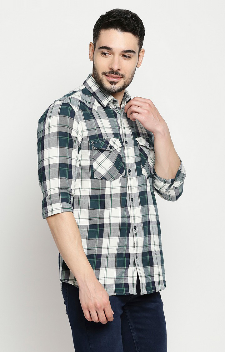 Men's Green Cotton Checked Casual Shirts