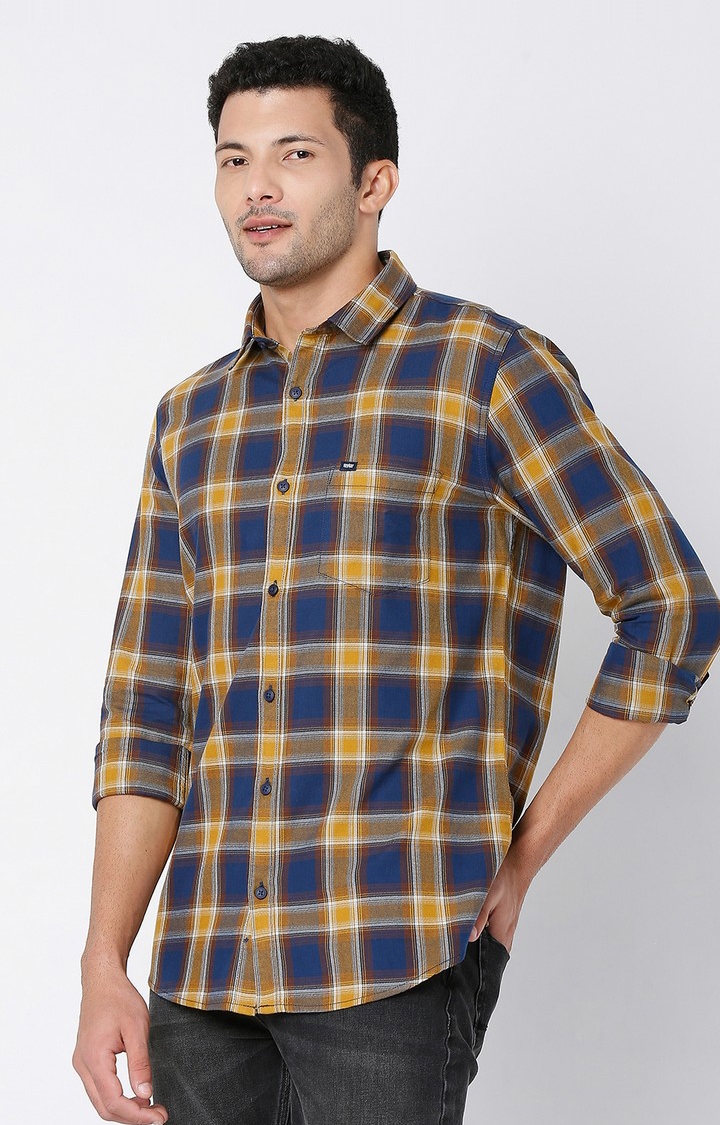 spykar | Men's Brown Cotton Checked Casual Shirts 1