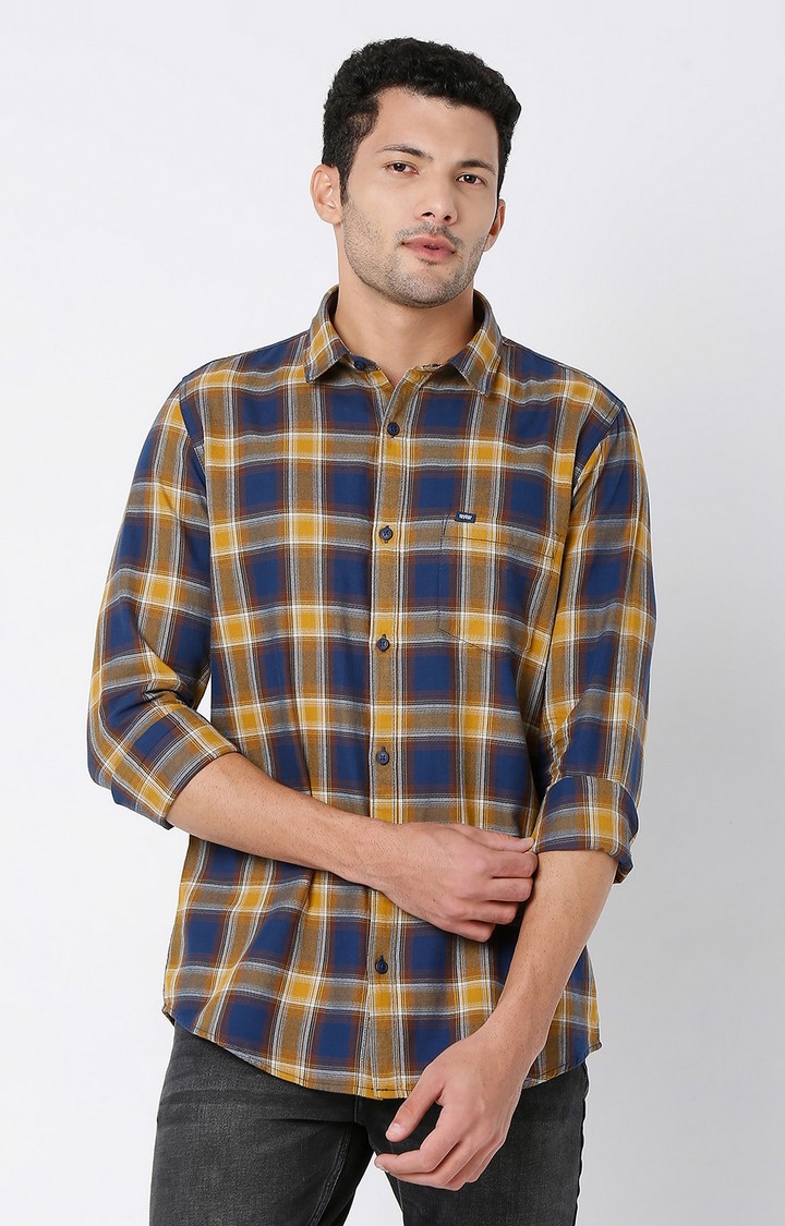 spykar | Men's Brown Cotton Checked Casual Shirts 0