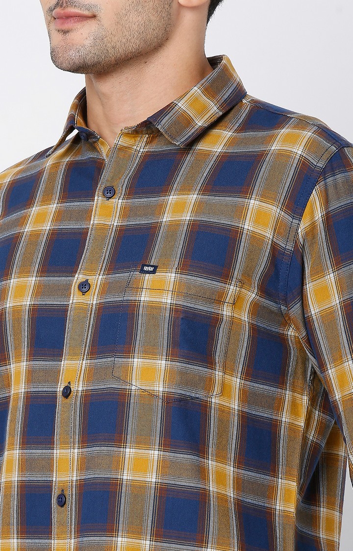 spykar | Men's Brown Cotton Checked Casual Shirts 4