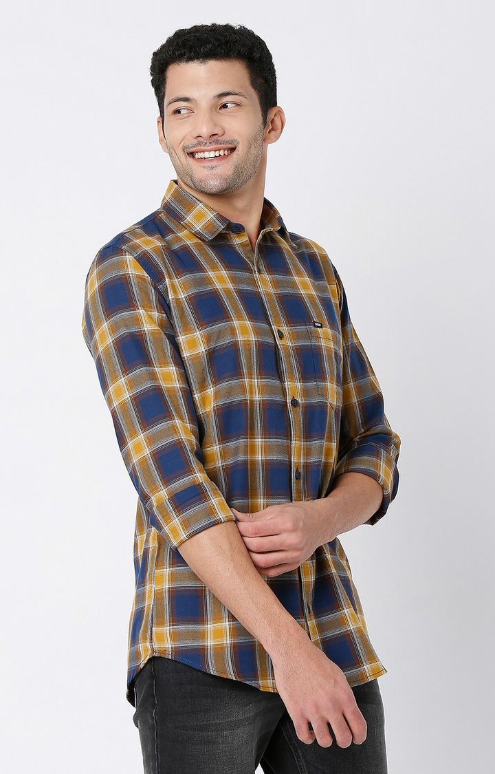 spykar | Men's Brown Cotton Checked Casual Shirts 2
