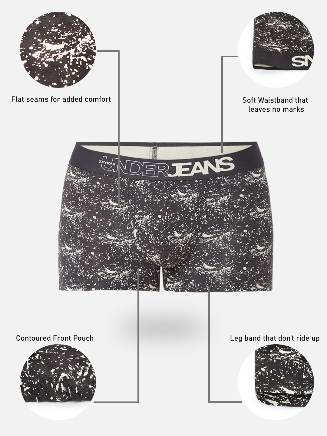 Underjeans by Spykar Grey Cotton Blend Regular Fit Trunk