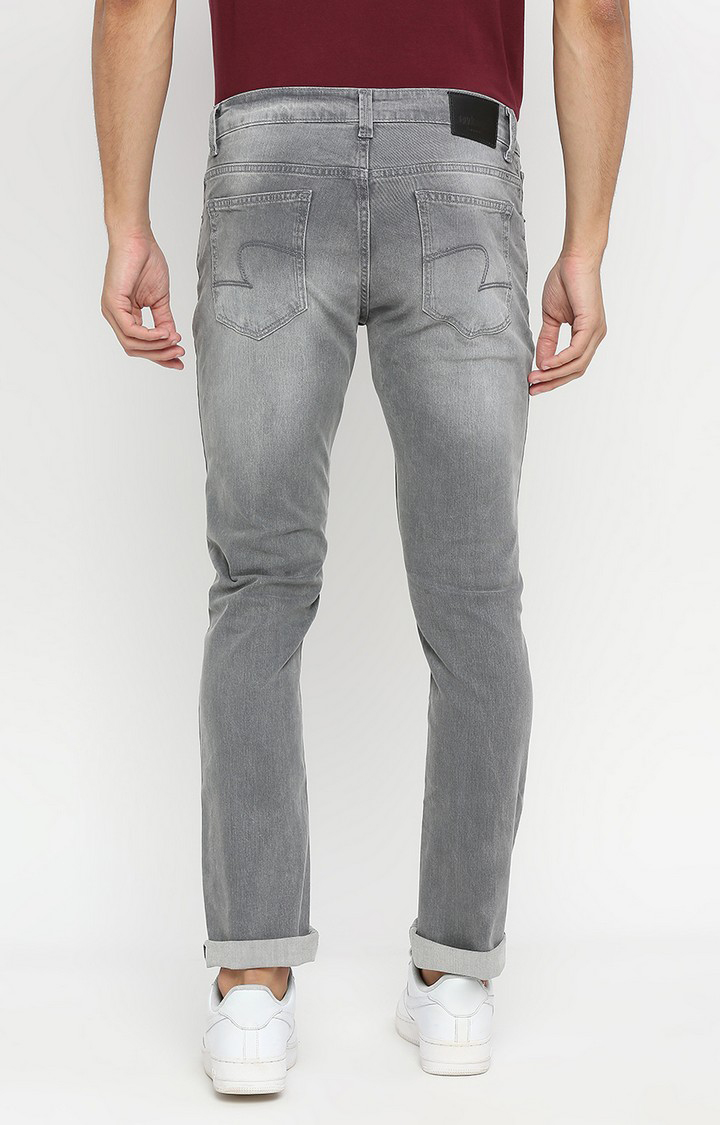 Men's Grey Cotton Solid Jeans