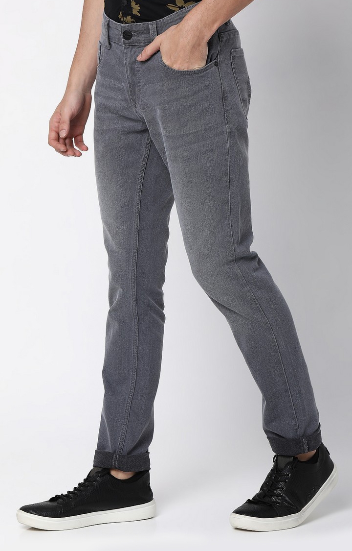 spykar | Men's Grey Cotton Blend Solid Jeans 1