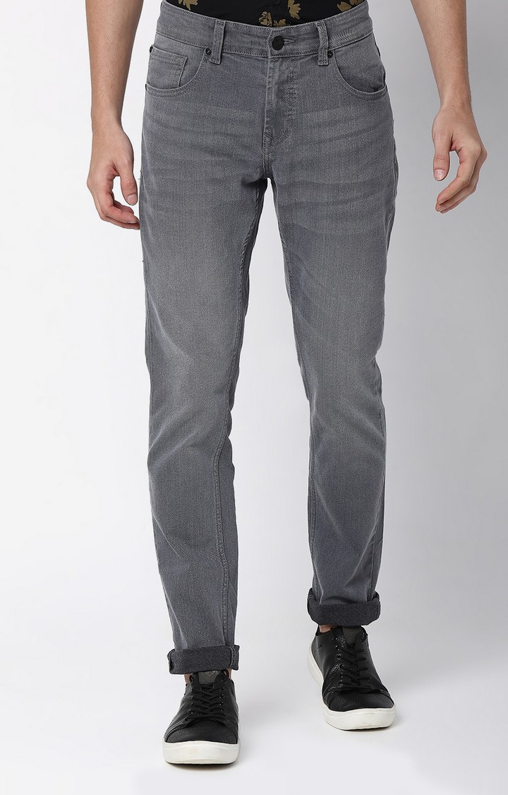 spykar | Men's Grey Cotton Blend Solid Jeans 0