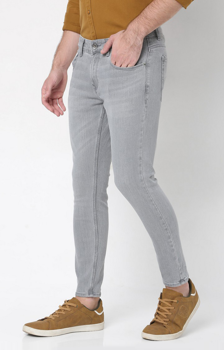 Men's Grey Cotton Solid Slim Jeans