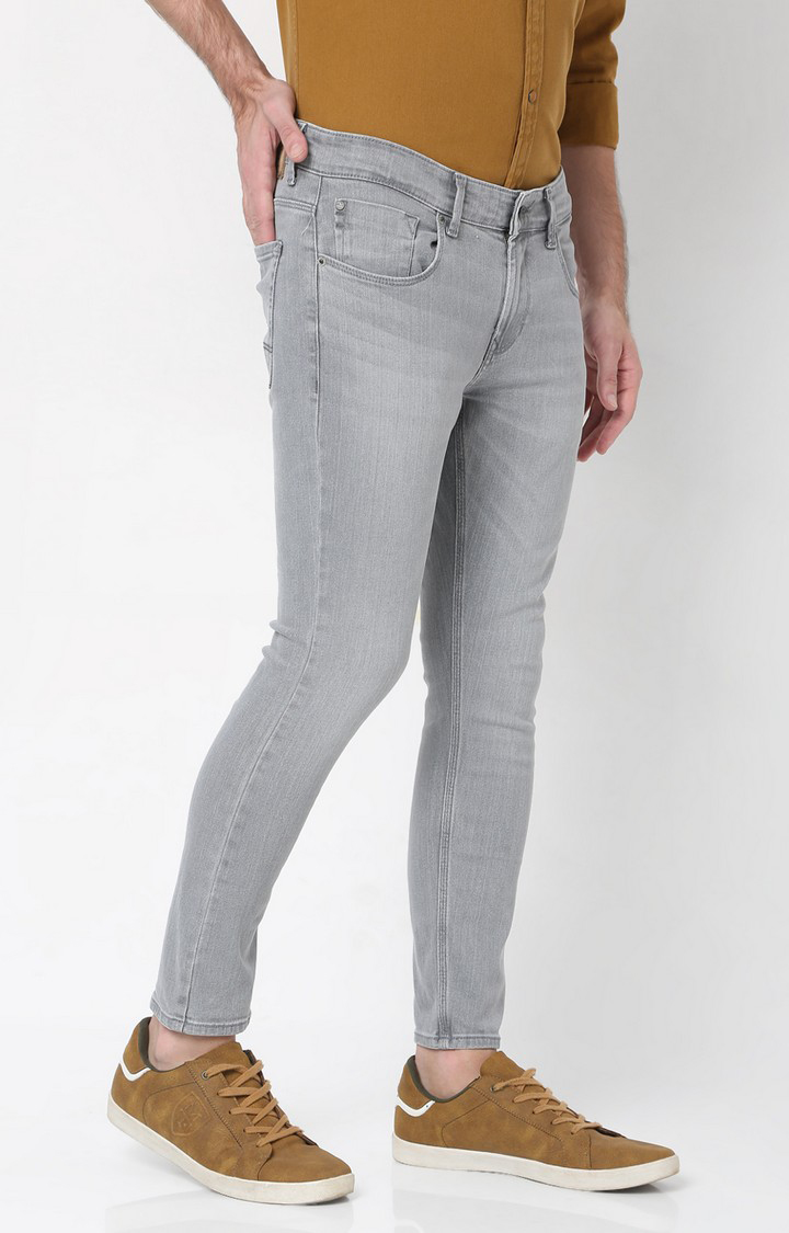 Men's Grey Cotton Solid Slim Jeans