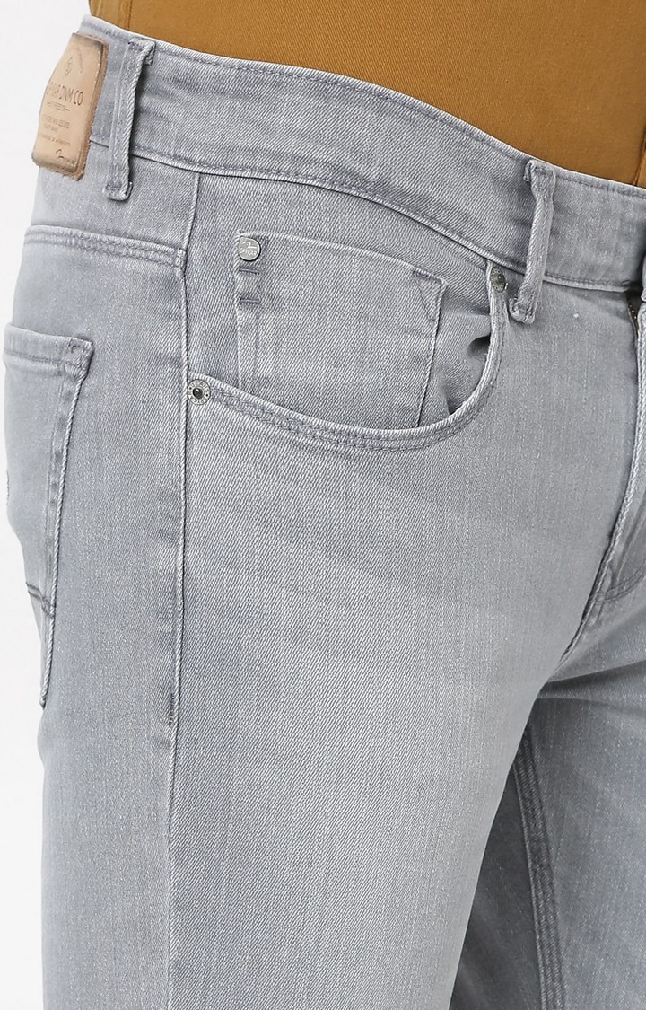Men's Grey Cotton Solid Slim Jeans