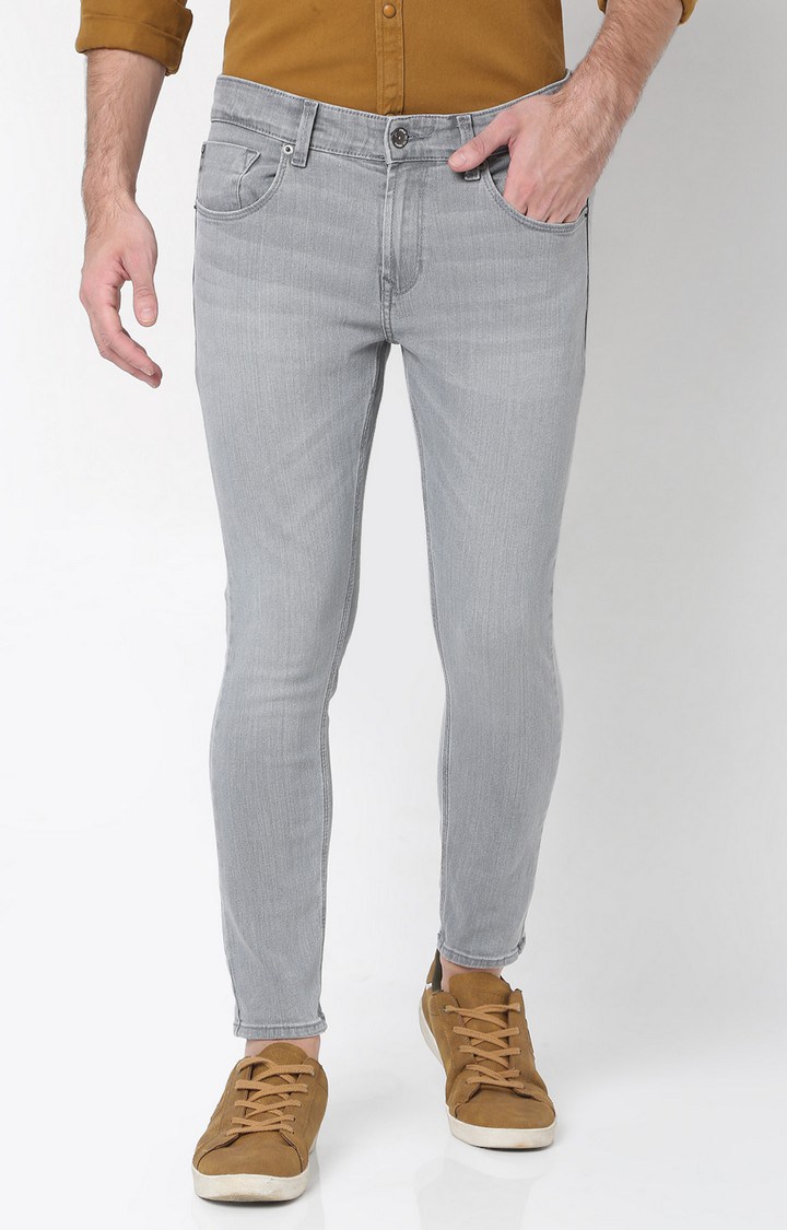 Men's Grey Cotton Solid Slim Jeans