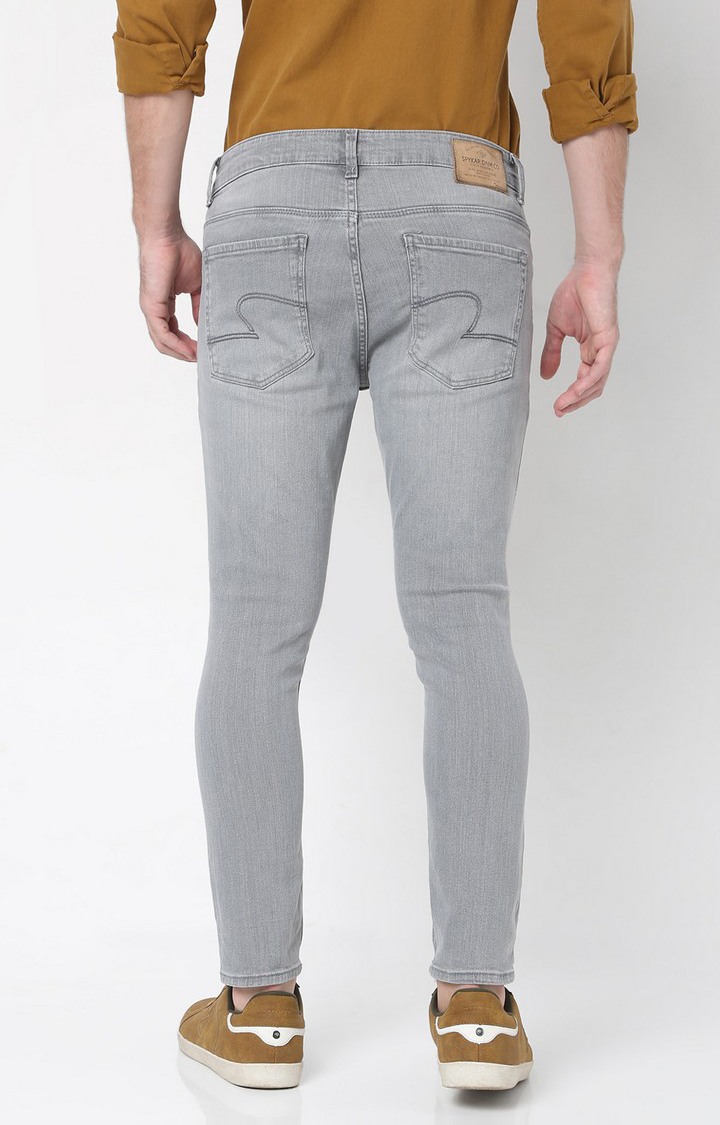 Men's Grey Cotton Solid Slim Jeans