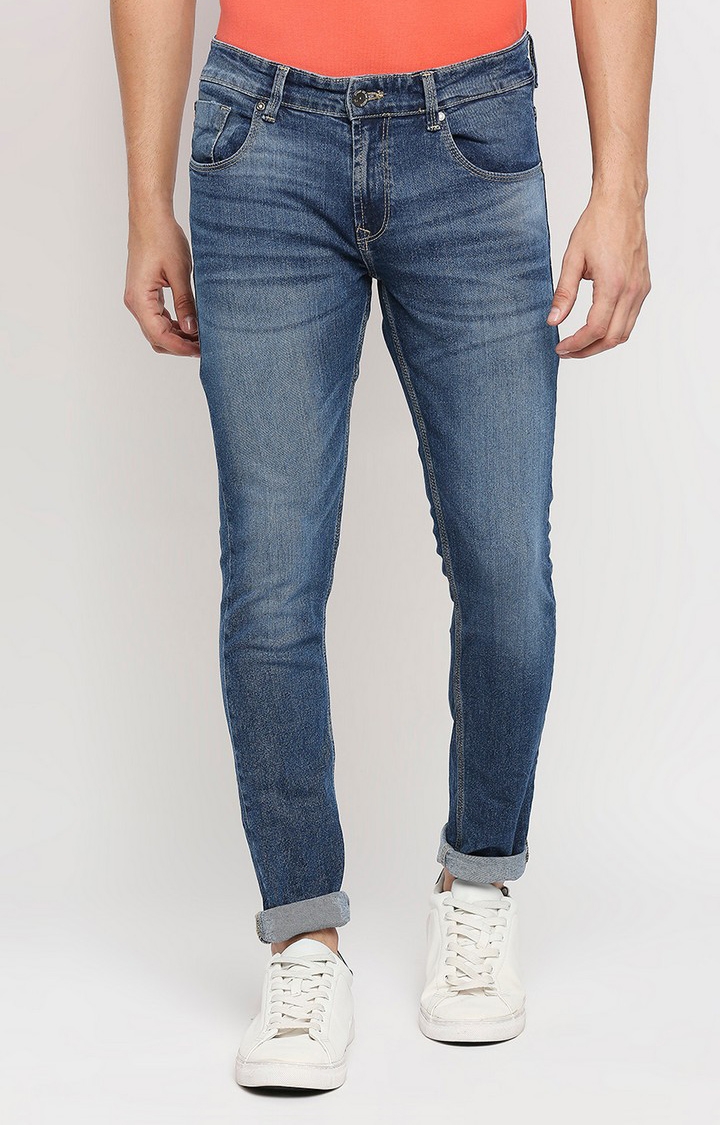 spykar | Men's Blue Cotton Solid Slim Jeans 0