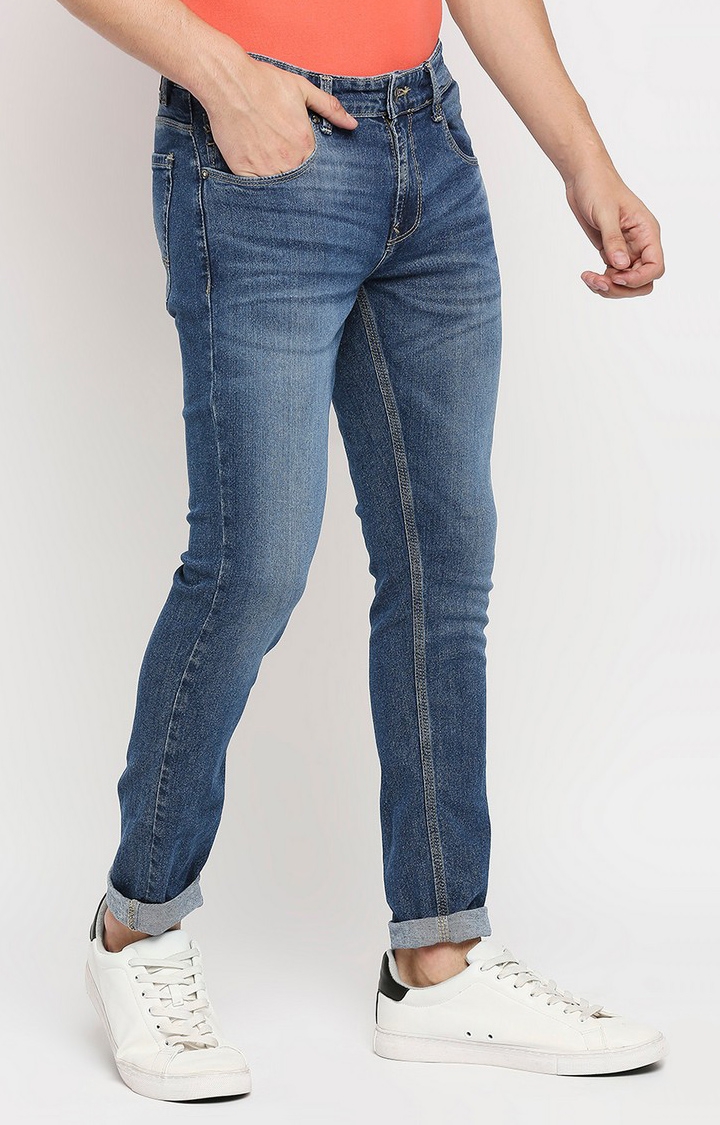 spykar | Men's Blue Cotton Solid Slim Jeans 3