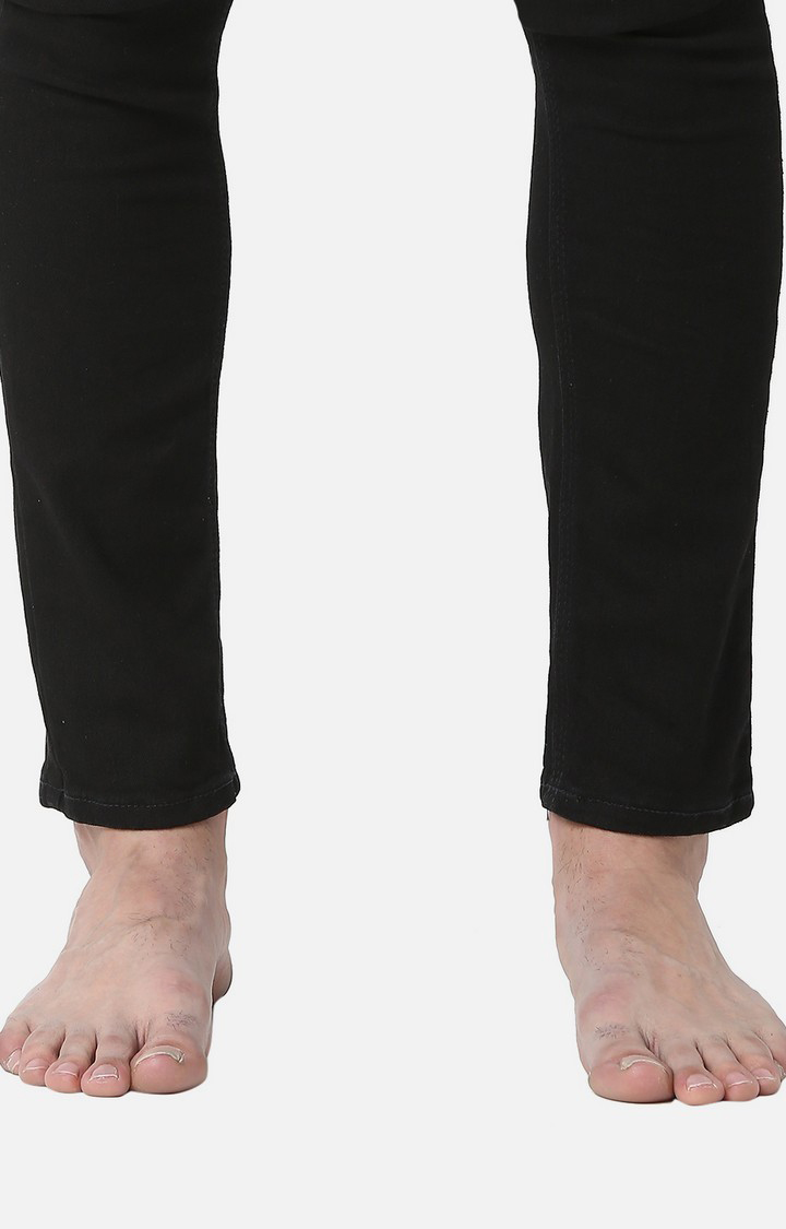 Men's Black Cotton Solid Slim Jeans
