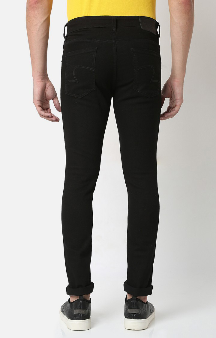 Men's Black Cotton Solid Slim Jeans