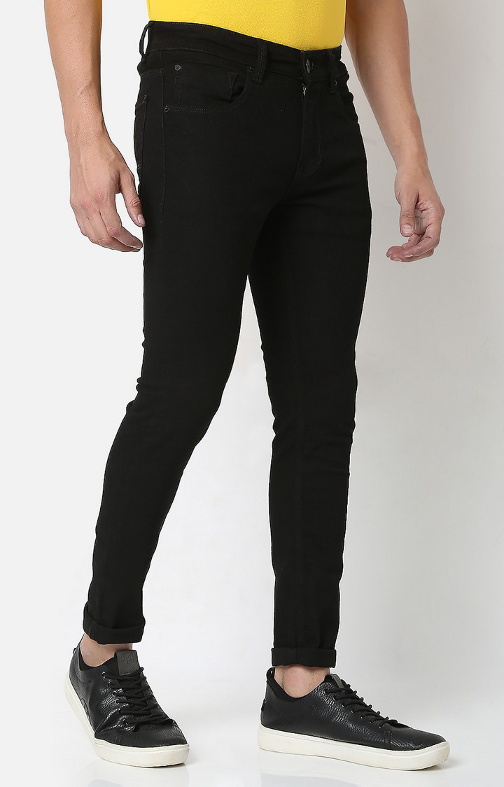 Men's Black Cotton Solid Slim Jeans