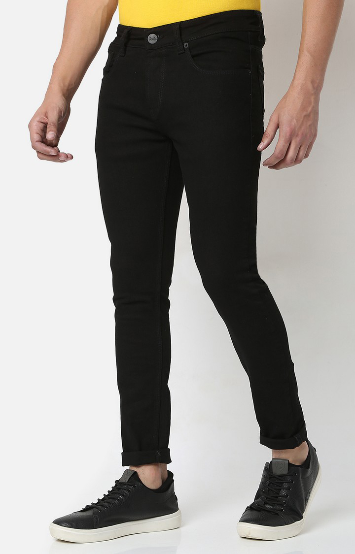 Men's Black Cotton Solid Slim Jeans