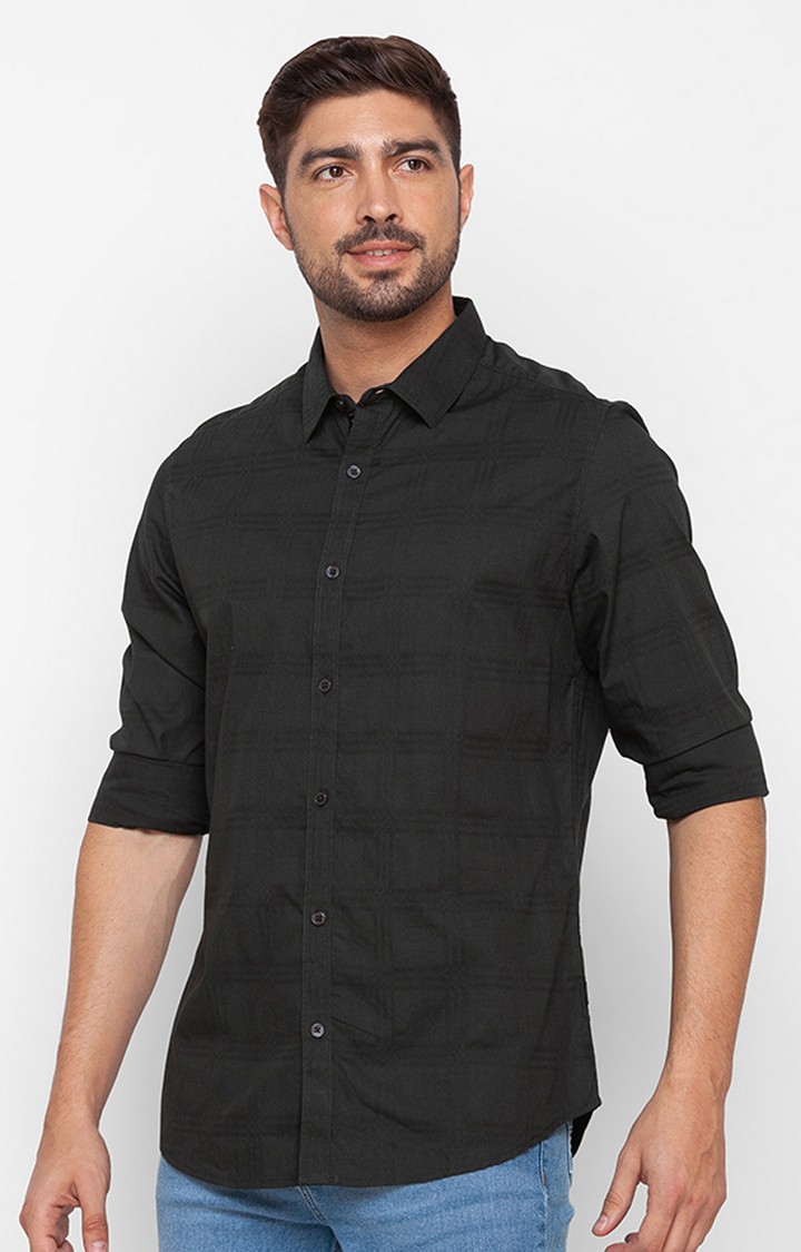 Spykar | Men's Black Cotton Blend Solid Casual Shirts 1