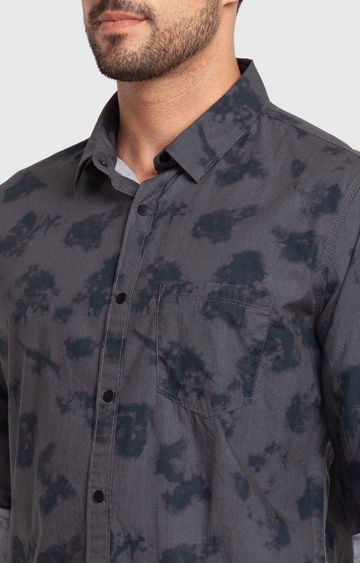 Men's Grey Cotton Printed Casual Shirts