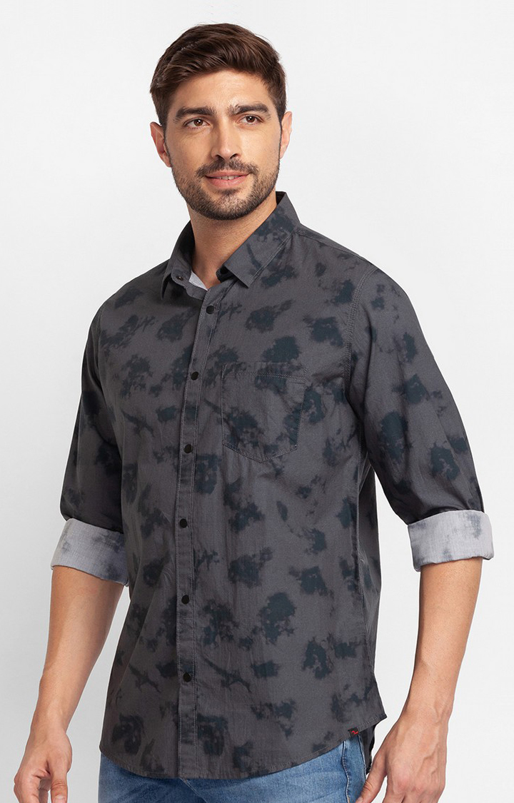 Men's Grey Cotton Printed Casual Shirts