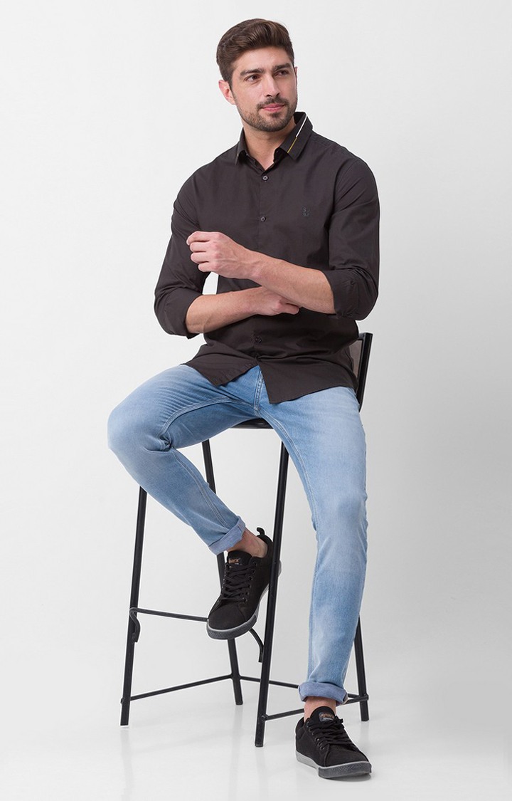 Men's Grey Cotton Solid Casual Shirts