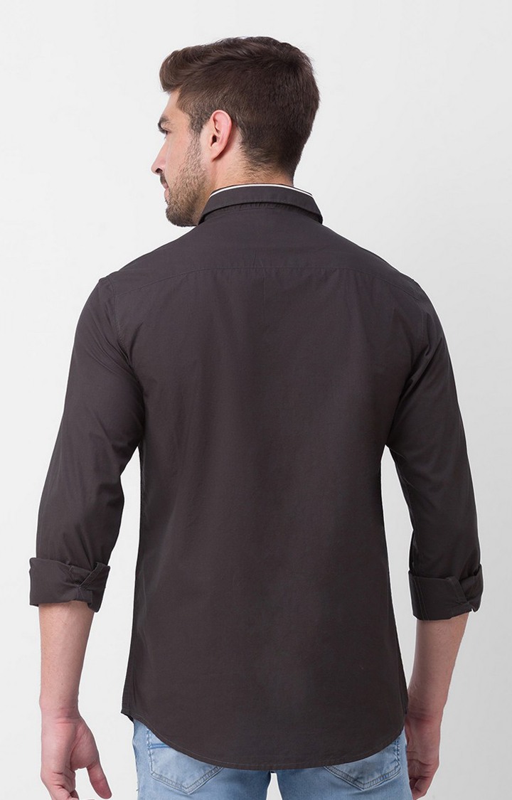 Men's Grey Cotton Solid Casual Shirts