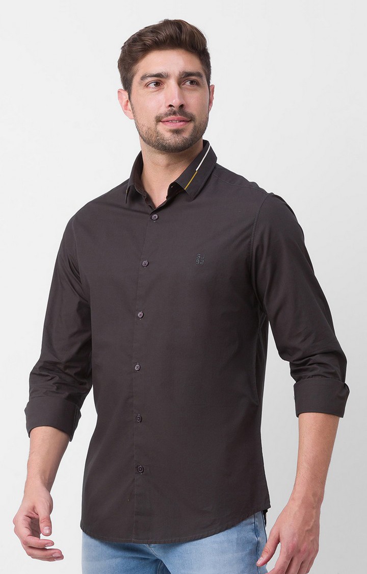 Men's Grey Cotton Solid Casual Shirts