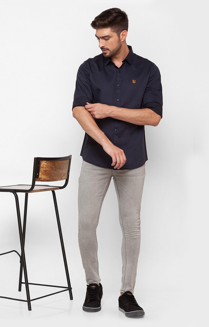 spykar | Men's Grey Cotton Solid Casual Shirts 2