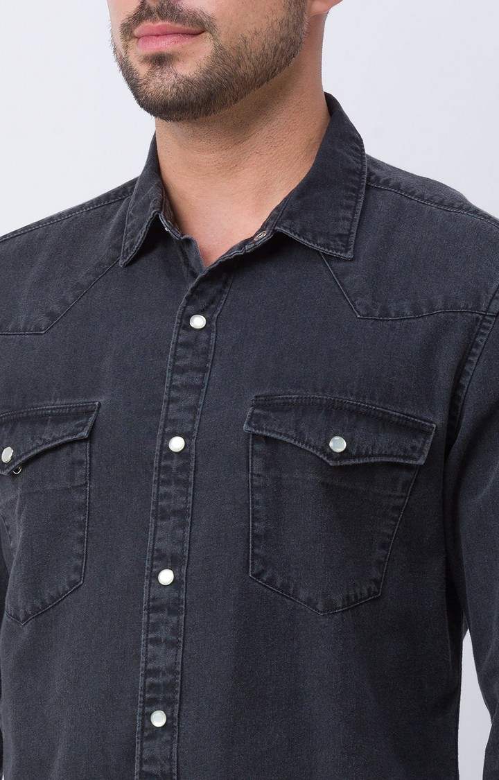 Men's Grey Cotton Solid Casual Shirts
