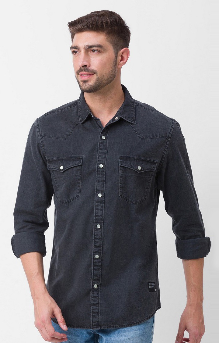Men's Grey Cotton Solid Casual Shirts