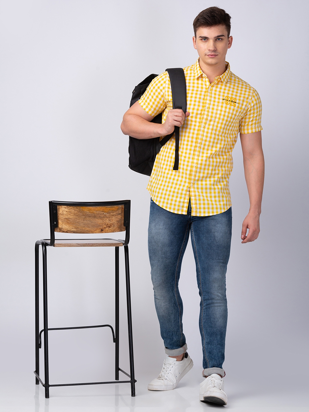 Spykar | Men's Yellow Cotton Checked Casual Shirts 5