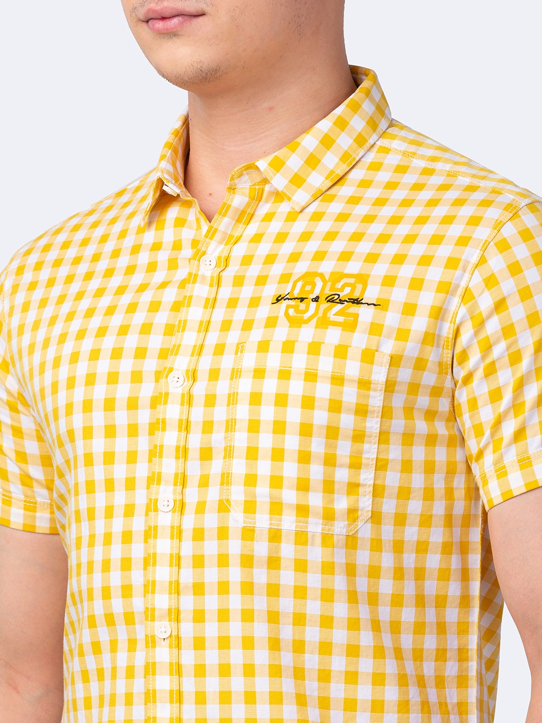 Spykar | Men's Yellow Cotton Checked Casual Shirts 4