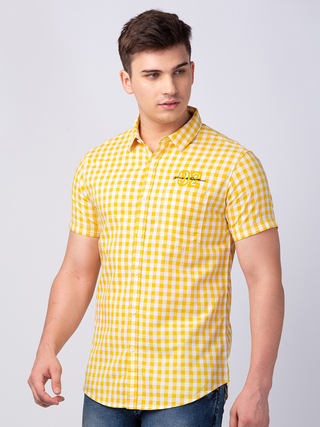 Spykar | Men's Yellow Cotton Checked Casual Shirts 3