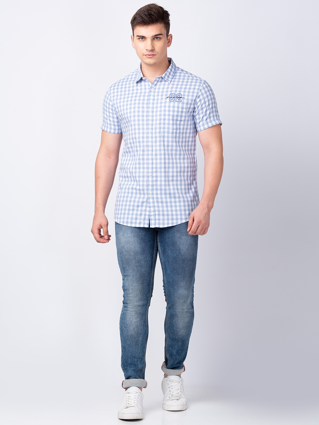 Spykar | Men's Blue Cotton Checked Casual Shirts 1