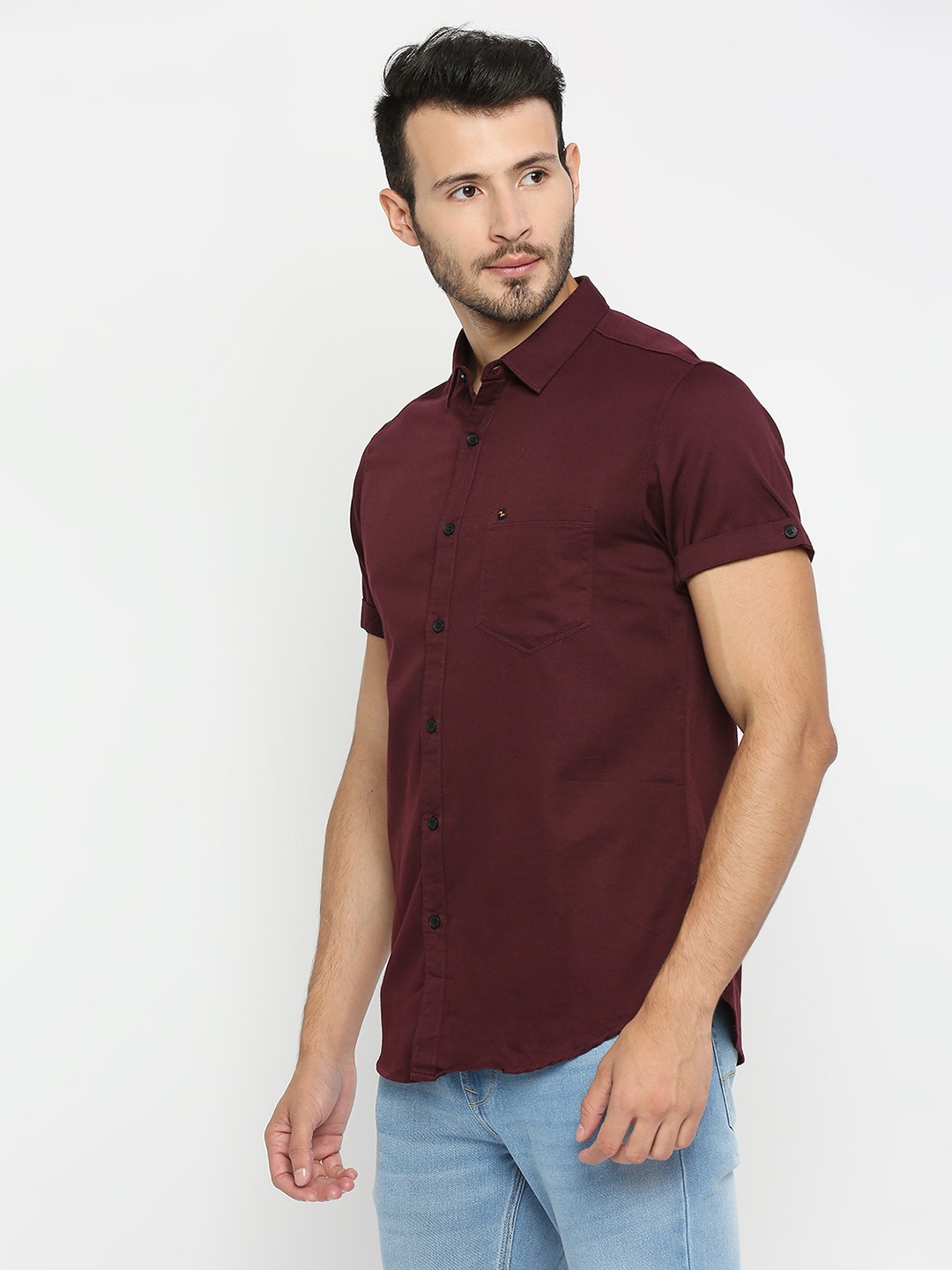 Men's Red Cotton Solid Casual Shirts