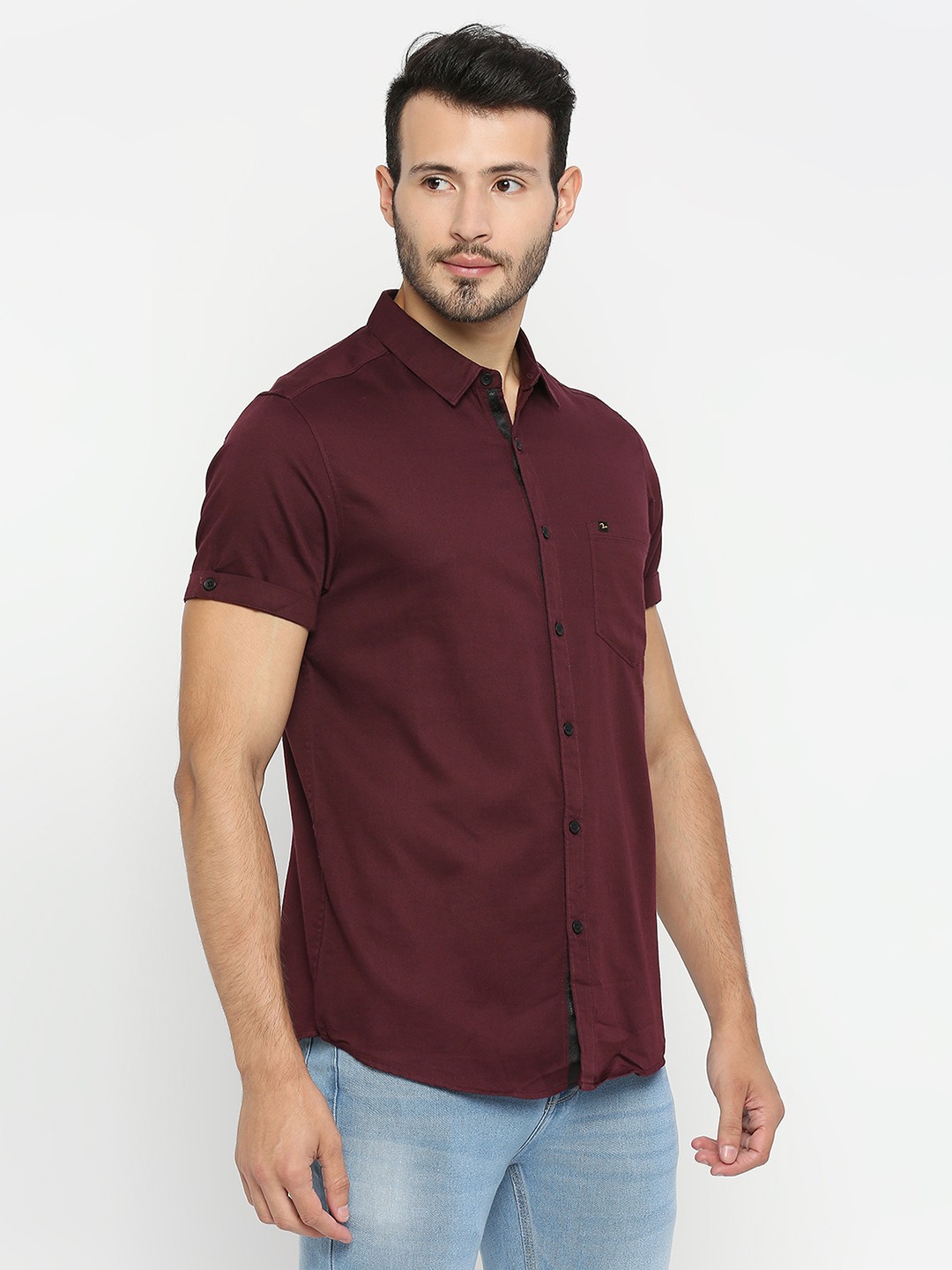 Men's Red Cotton Solid Casual Shirts