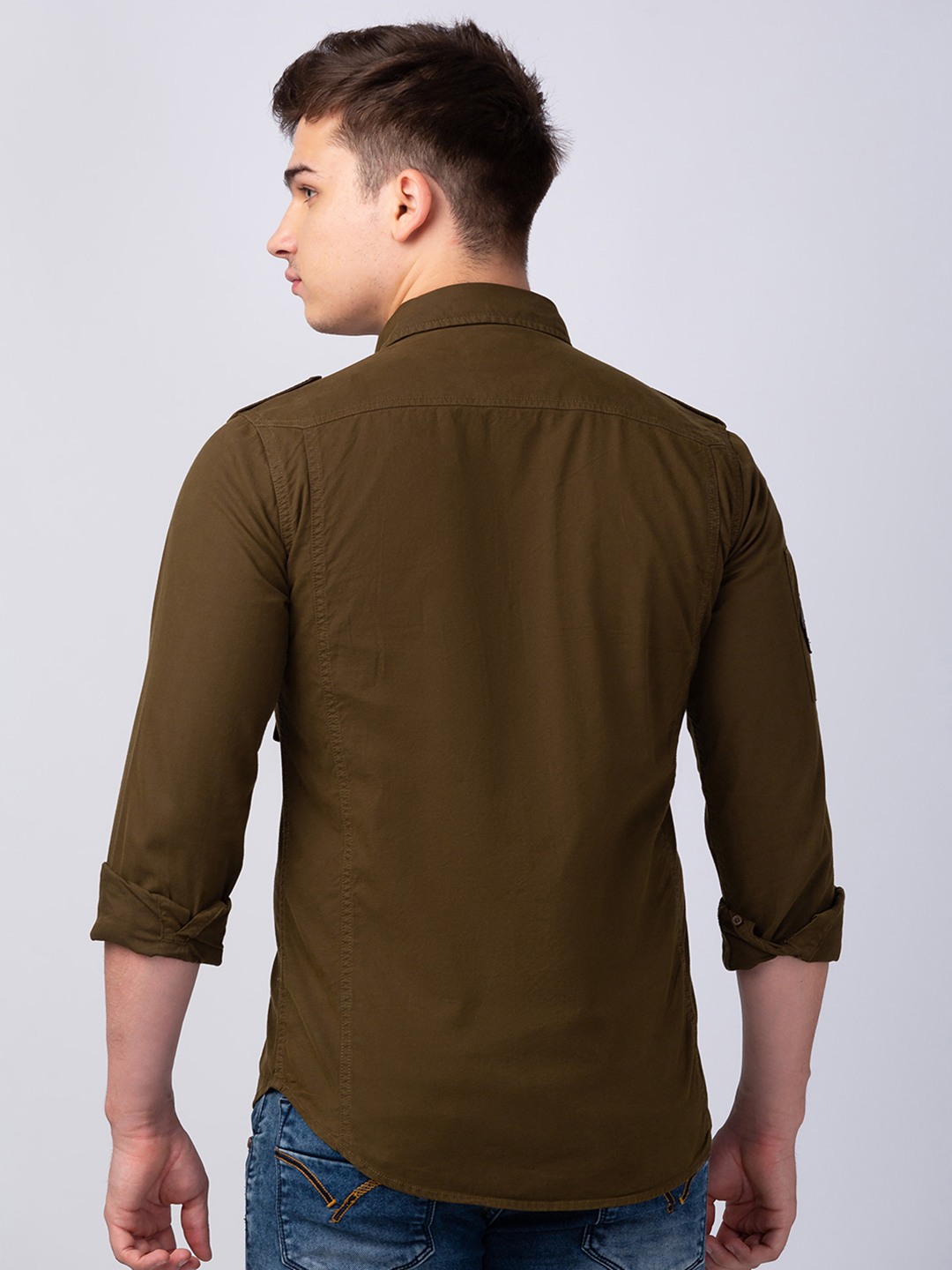 Spykar | Men's Brown Cotton Solid Casual Shirts 2