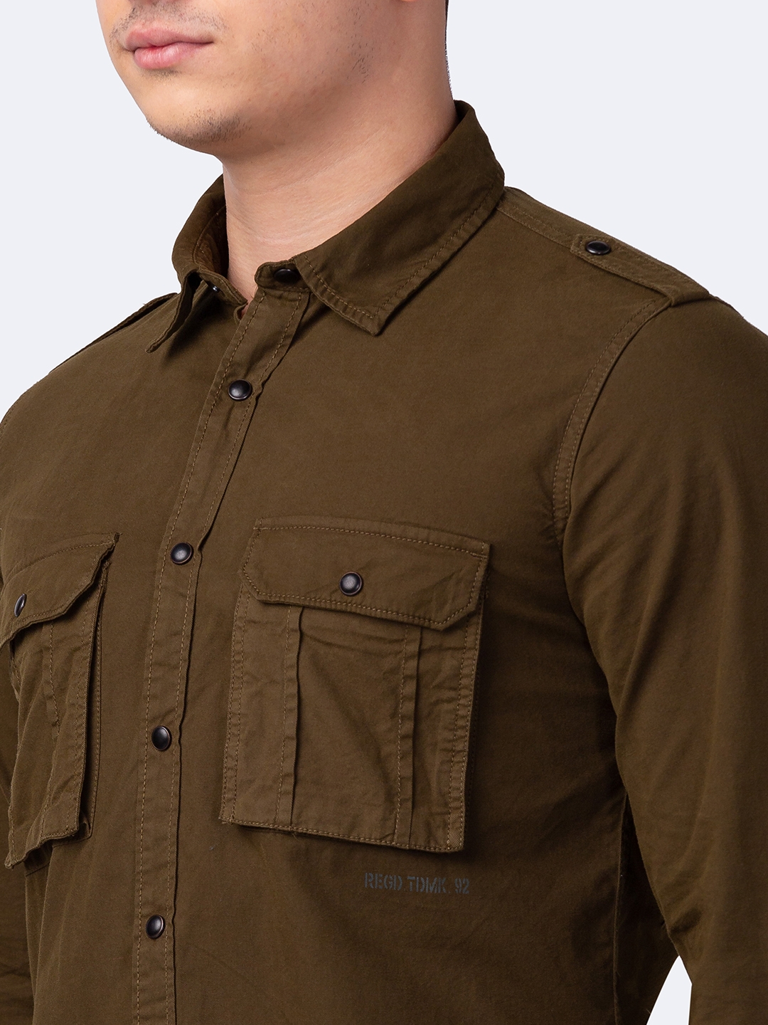 Spykar | Men's Brown Cotton Solid Casual Shirts 4