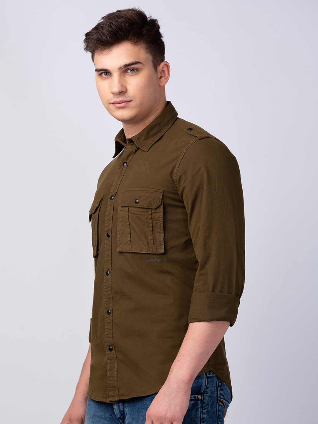 Spykar | Men's Brown Cotton Solid Casual Shirts 3