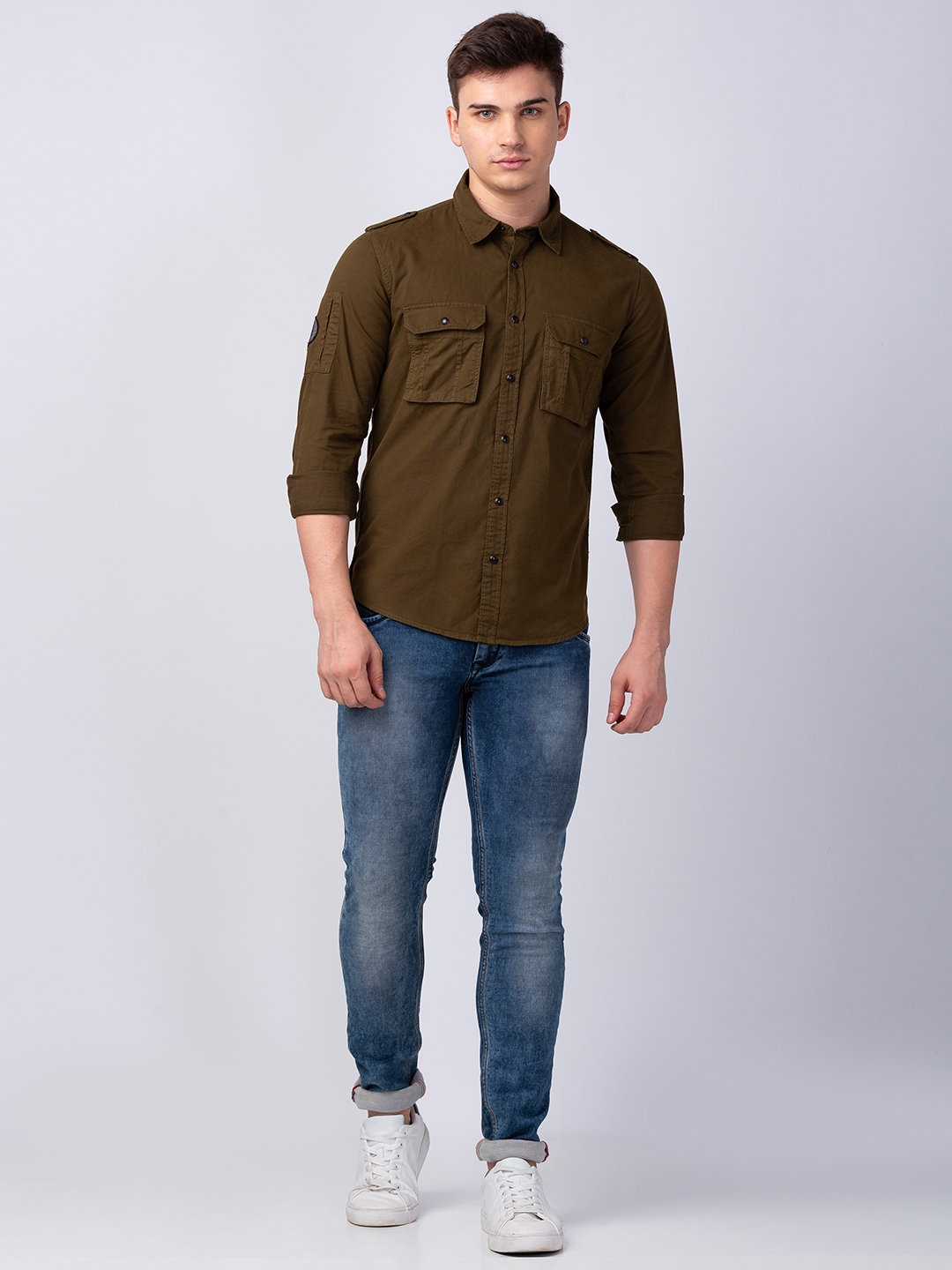 Spykar | Men's Brown Cotton Solid Casual Shirts 1