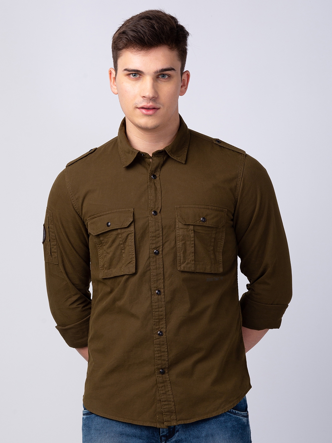 Spykar | Men's Brown Cotton Solid Casual Shirts 0