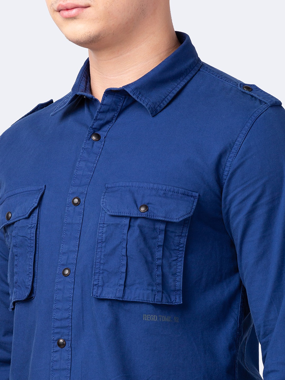 Spykar | Men's Blue Cotton Solid Casual Shirts 4