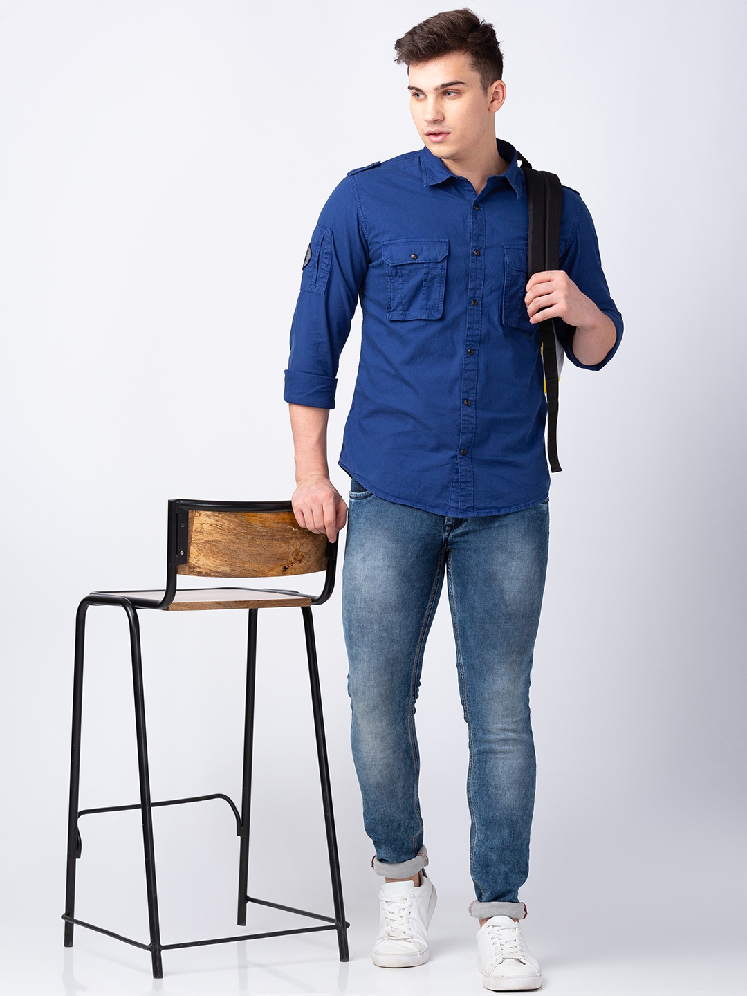 Spykar | Men's Blue Cotton Solid Casual Shirts 5